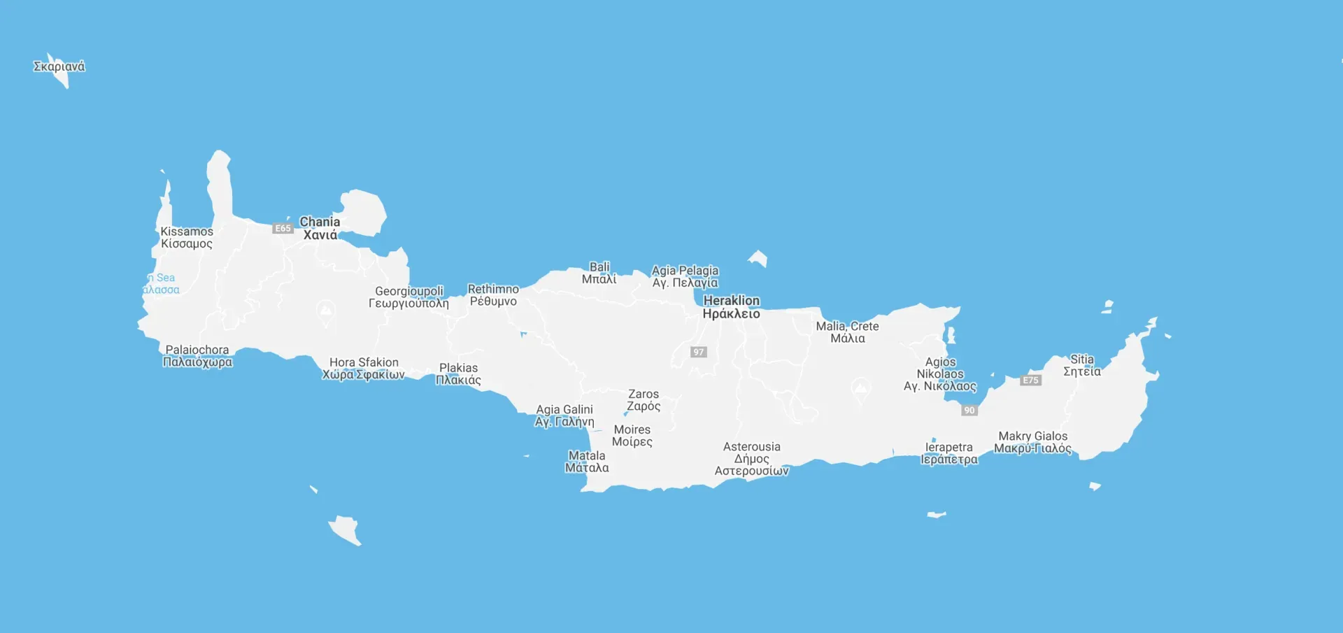 Map of Crete showing Rethymno Medical Assistance and partner clinics